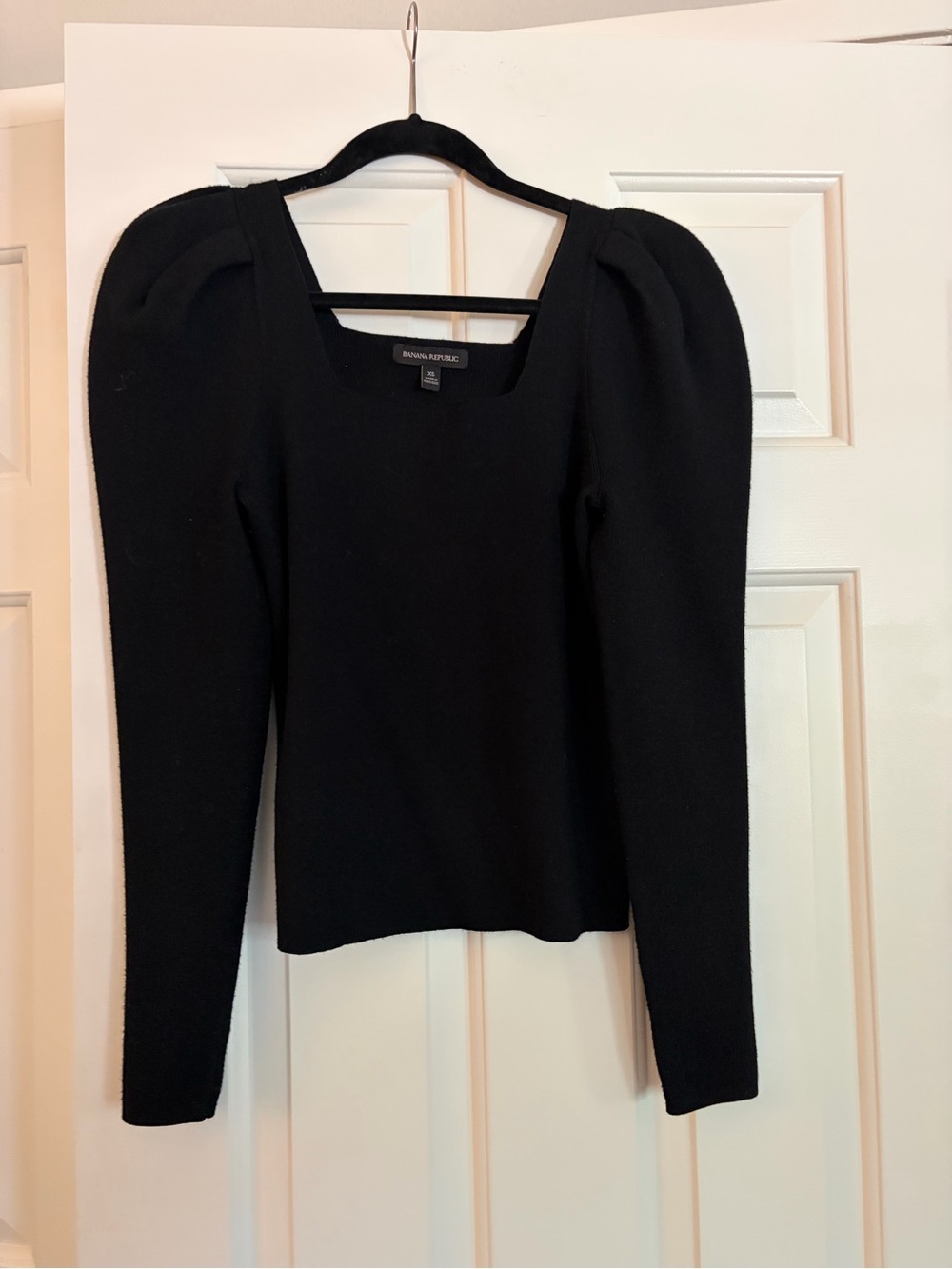 Banana Republic Black Square Neck Puff Sleeve Top